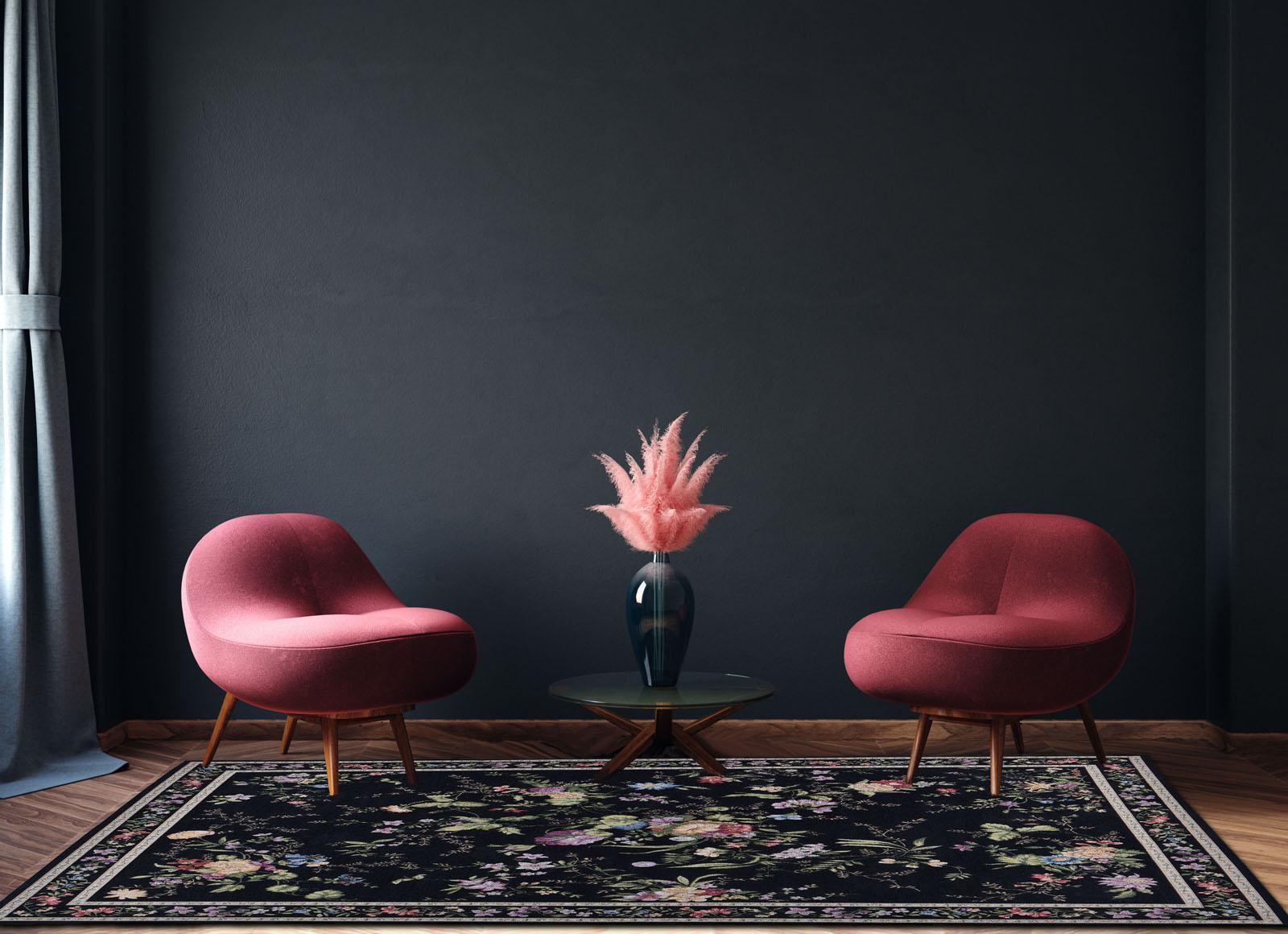 Schlafzimmer Teppich Flomi Sagrini 600 Black aus 63% Polyester 27% Polypropylen 10% Baumwolle, in der Farbe Black | Homerugs - Detailsicht (5)