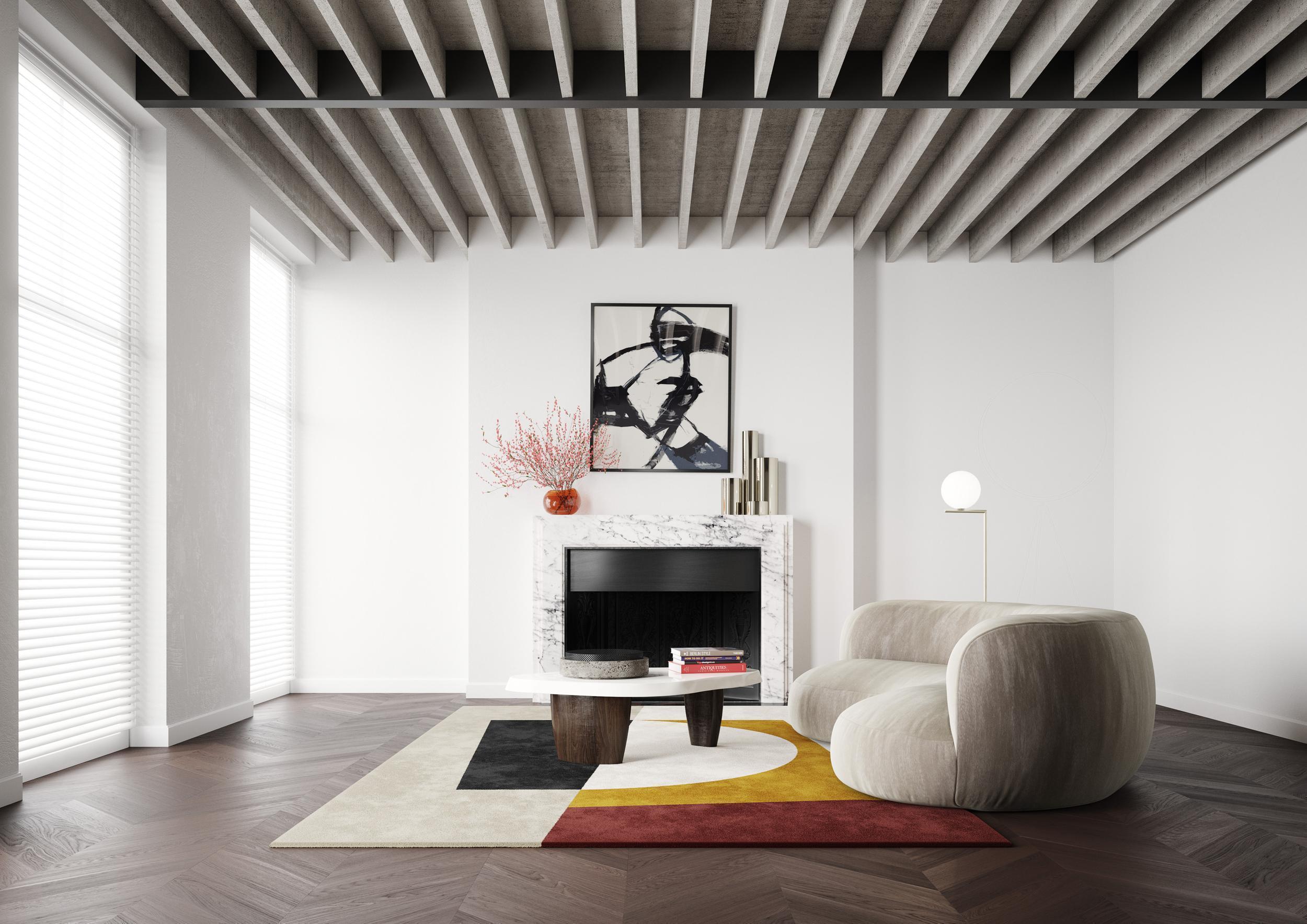 Schlafzimmer Teppich Bauhaus Wool Silk Curves 64 aus 60% Wolle, 40% Seide, in der Farbe Curves 64 | Homerugs - Draufsicht