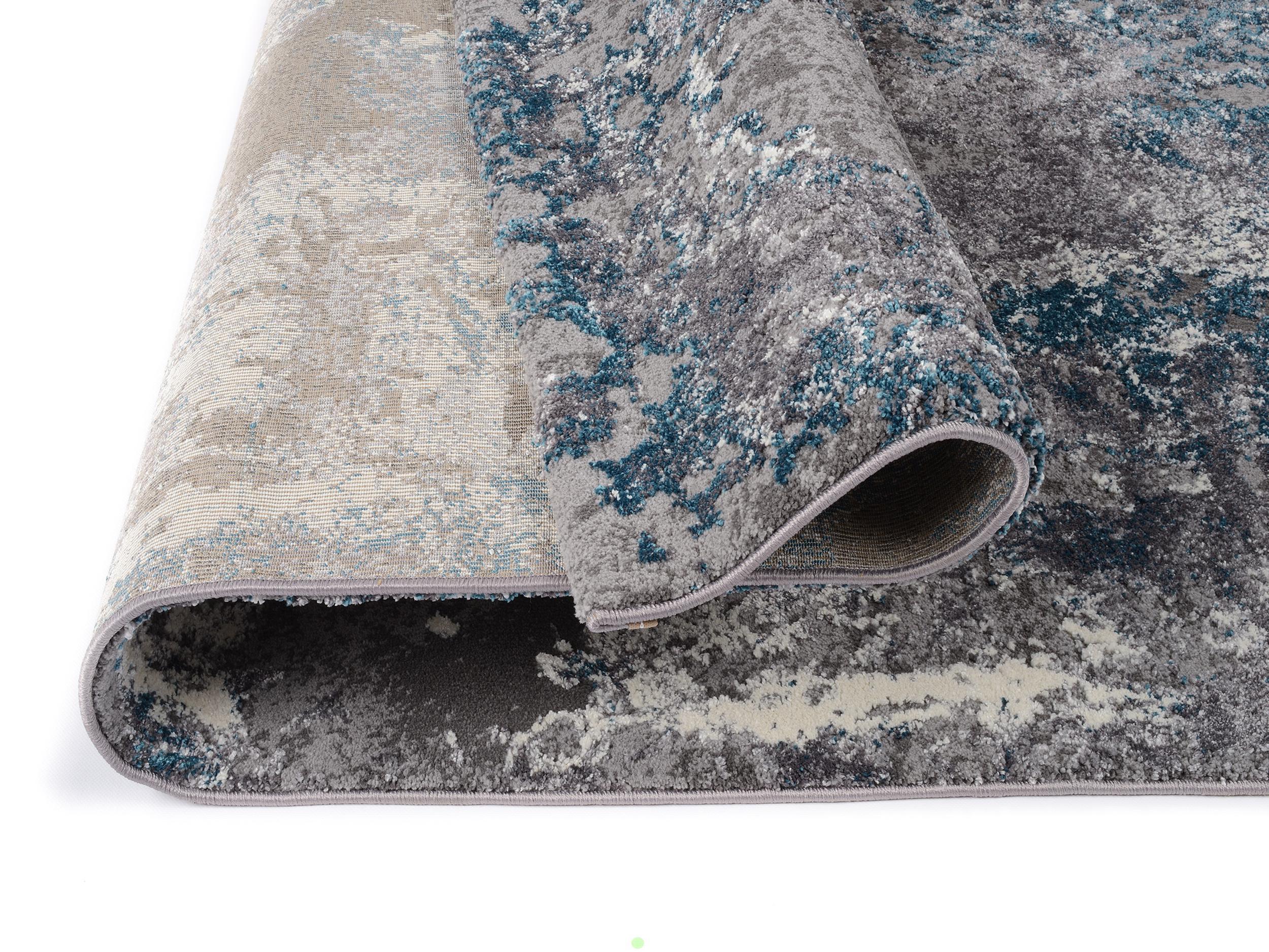 Schlafzimmer Teppich Expression Grau-Petrol aus 75% Polypropylen, 25% Polyester, in der Farbe Grau-Petrol | Homerugs - Draufsicht