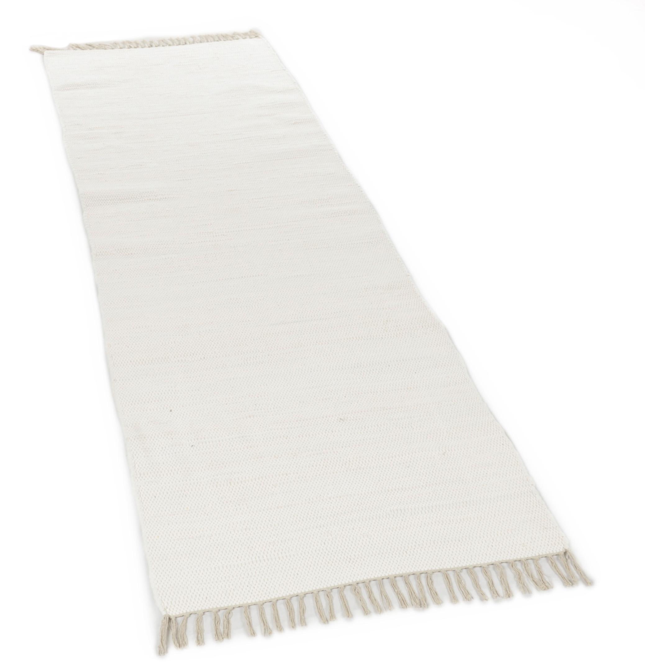 Flur / Korridor Teppich Happy Cotton Uni 101 White aus 100% Baumwolle, in der Farbe White | Homerugs - Detailsicht (4)