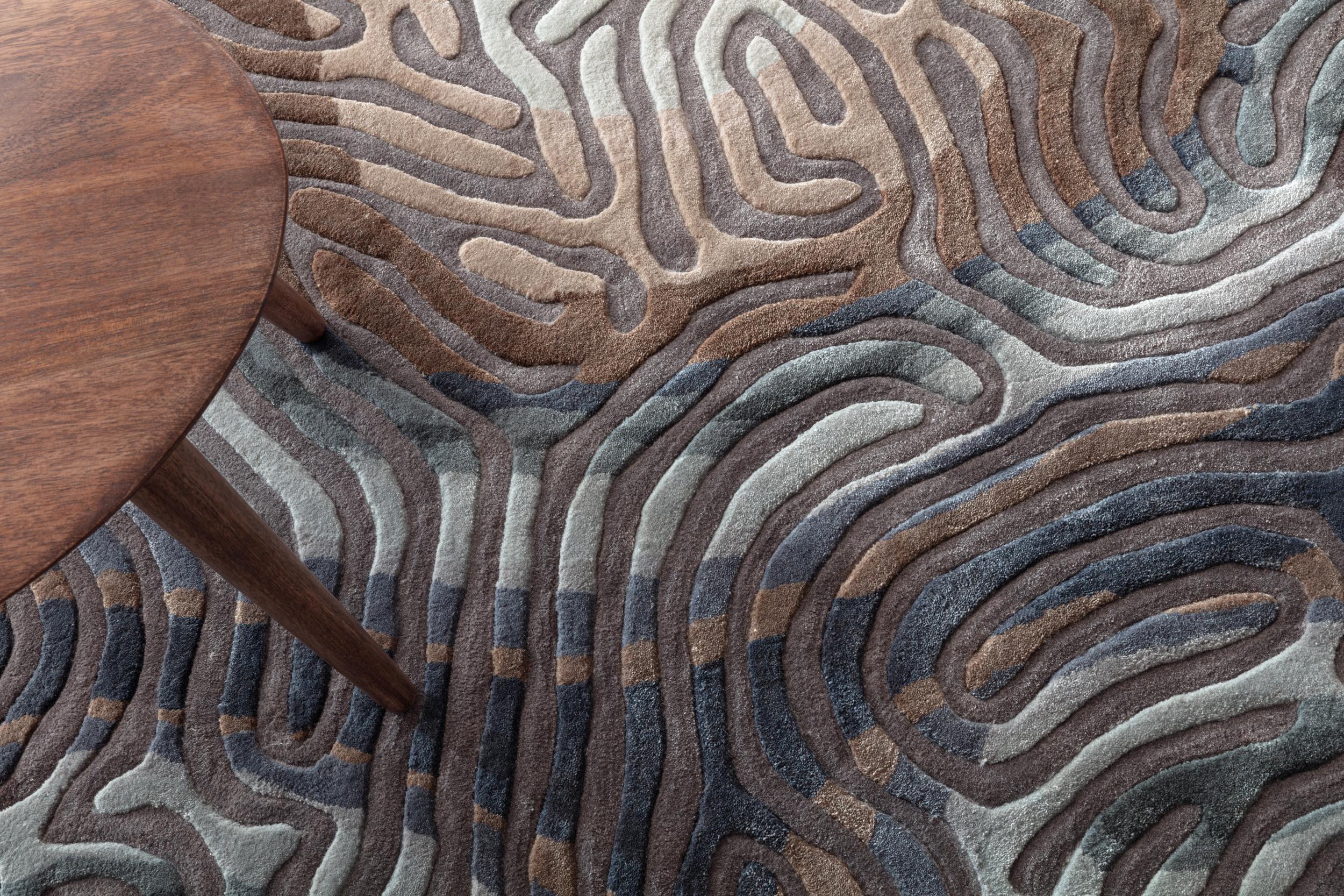 Living room rug Parallel Brain Sea Pine, 90-100% Silk, in colour Sea Pine | Homerugs - Top View