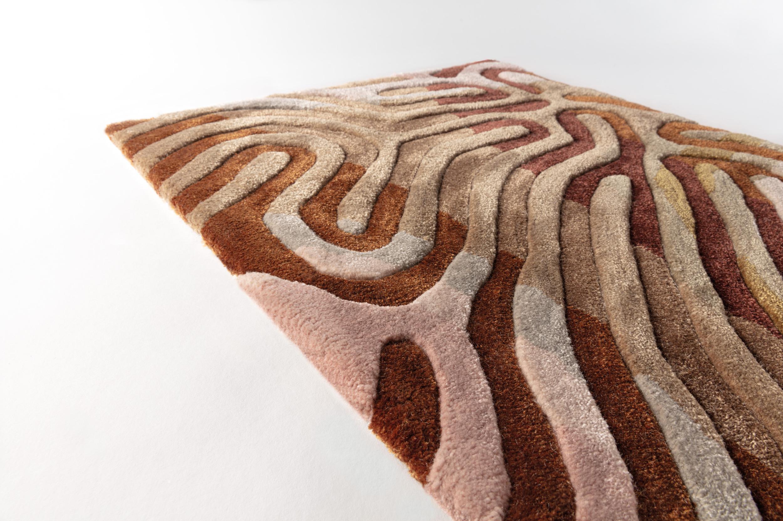 Wohnzimmer Teppich Parallel Brain Golden aus 100% Meerseide, in der Farbe Golden | Homerugs - Detailsicht (5)