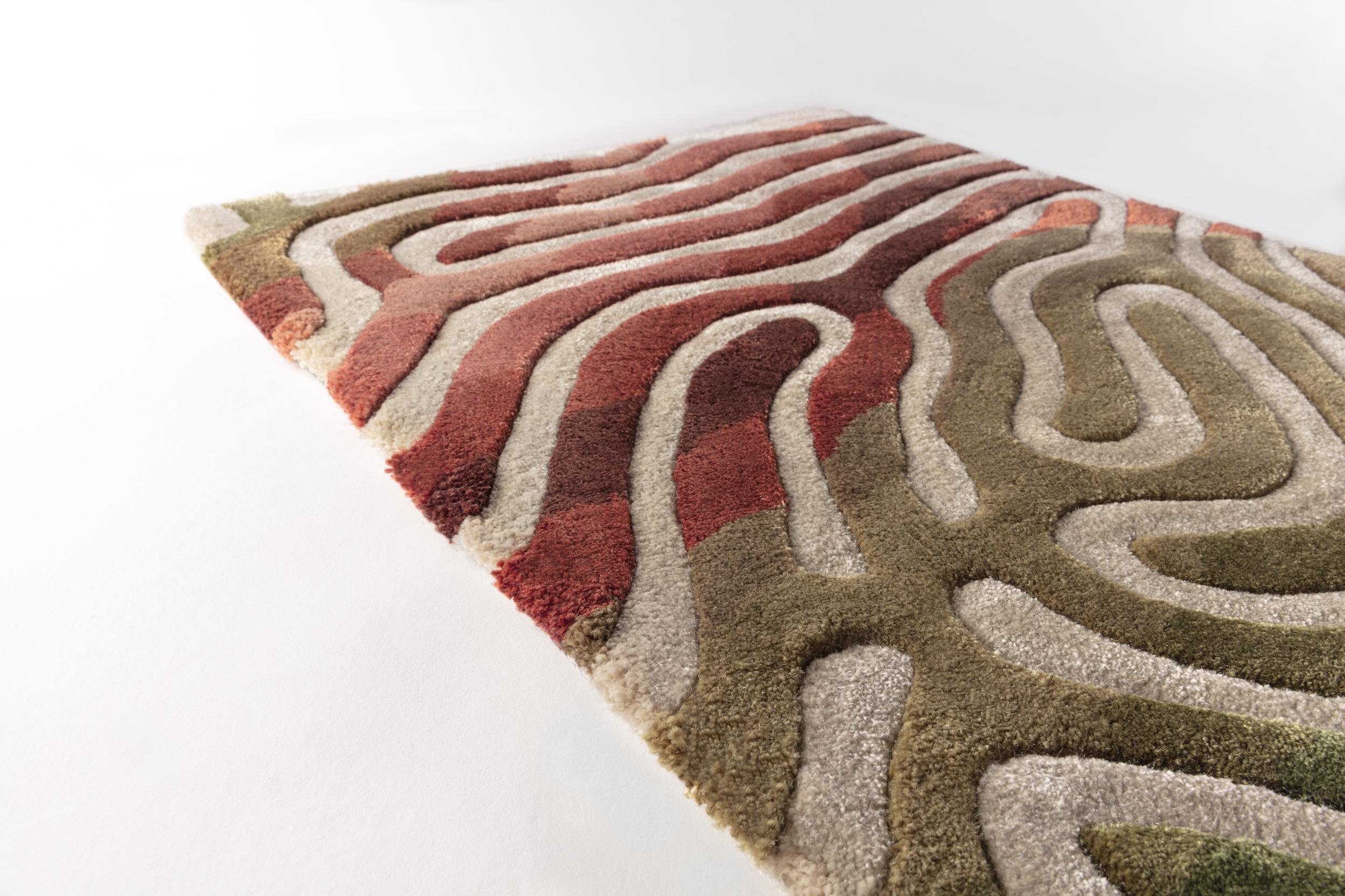 Wohnzimmer Teppich Parallel Brain Chili Moss aus 100% Meerseide, in der Farbe Chili Moss | Homerugs - Detailsicht (5)