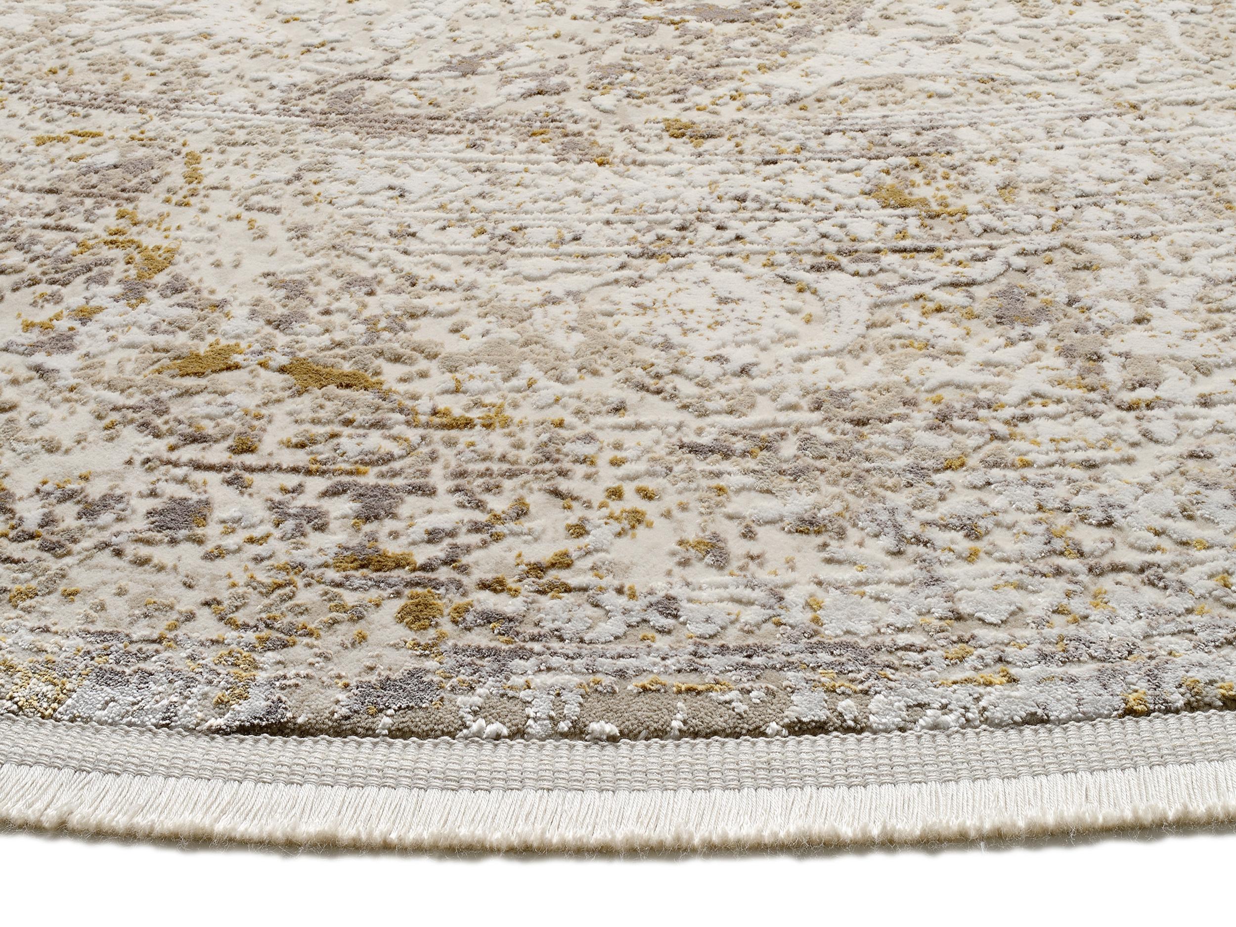 Wohnzimmer Teppich Impress 04 Beige-Gold aus 70% Viskose, 30% Polyacryl, in der Farbe Beige-Gold | Homerugs - Raumansicht