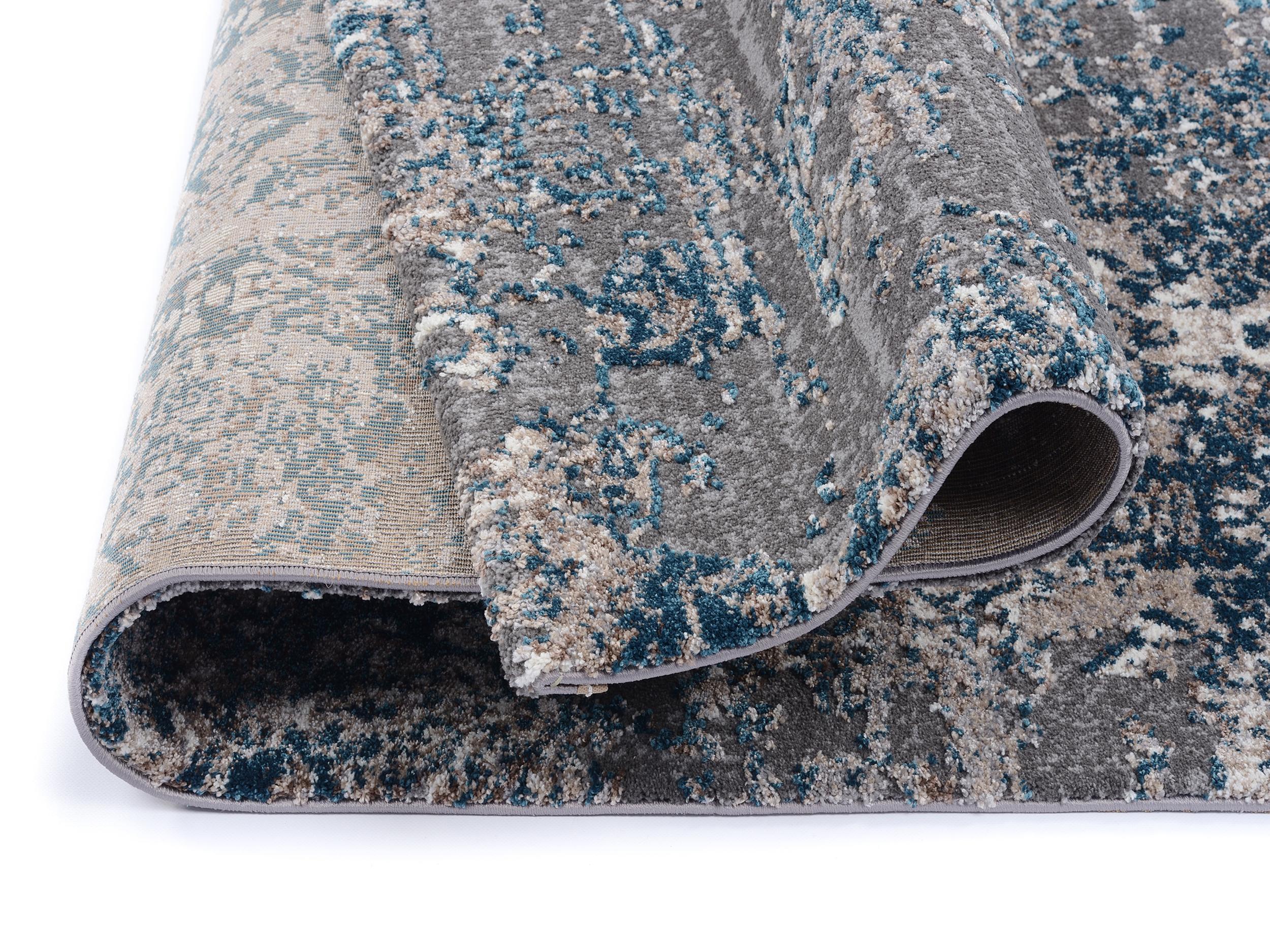 Wohnzimmer Teppich Baroc Modern Grau-Petrol aus 75% Polypropylen, 25% Polyester, in der Farbe Grau-Petrol | Homerugs - Draufsicht