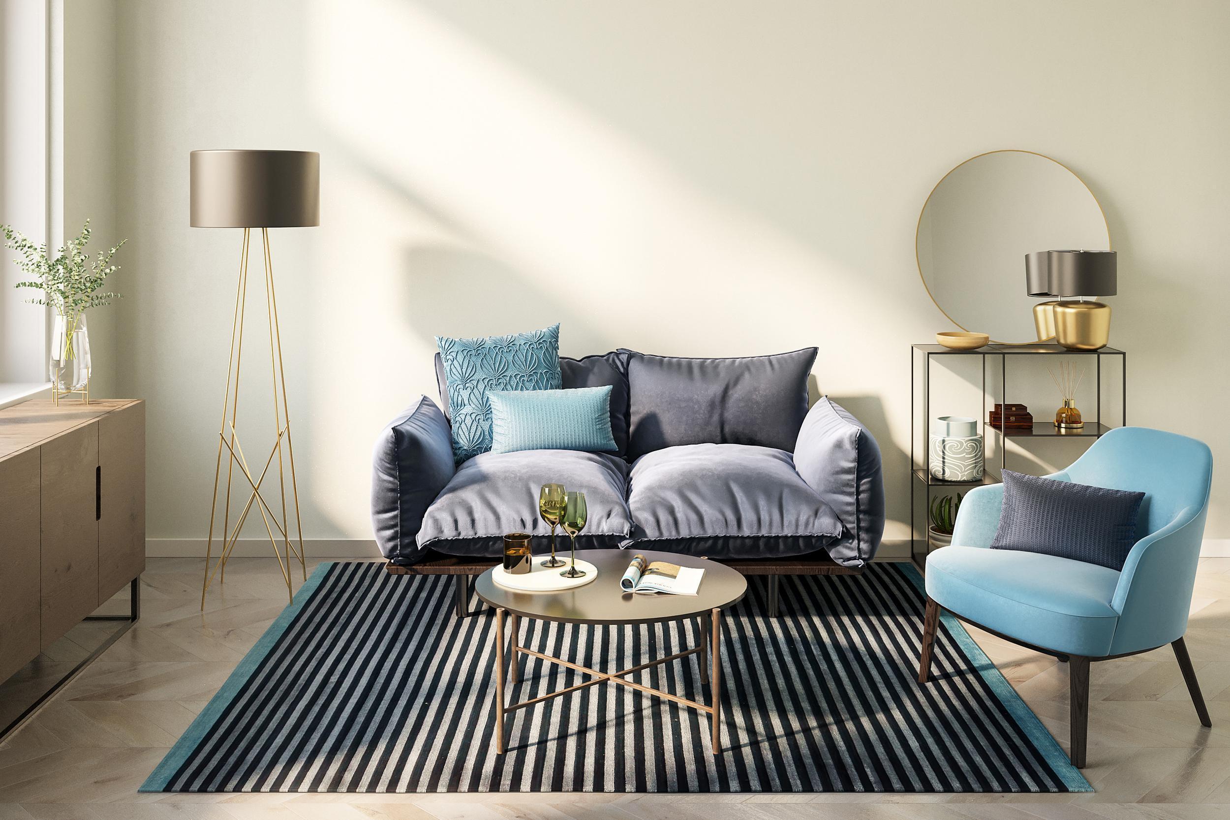 Wohnzimmer Teppich Miami 3286 705 Blue/Multi aus 60% Viskose, 40% Neuseelandwolle, in der Farbe Blue/Multi | Homerugs - Detailsicht (7)