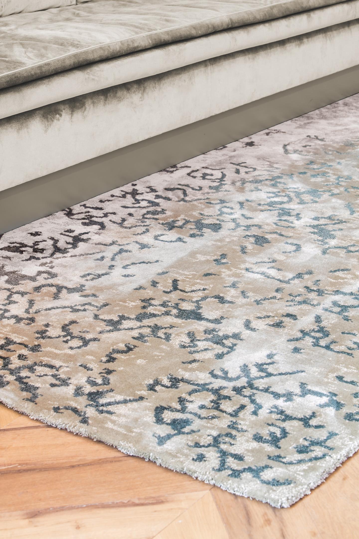 Wohnzimmer Teppich Elite Silver Blue aus 60% Polyamid, 25% Tencel, 15% Wolle, in der Farbe Silver Blue | Homerugs - Draufsicht