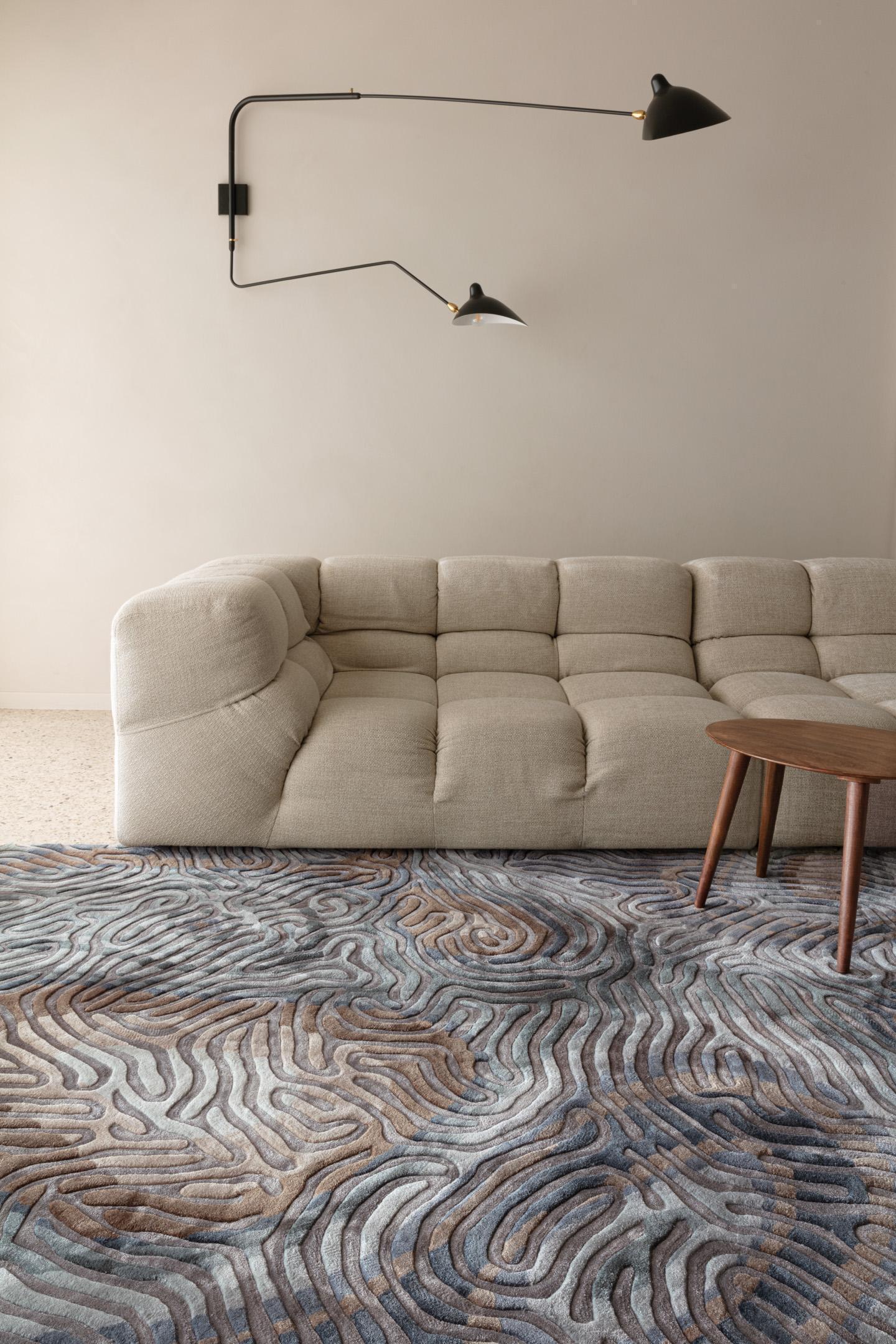 Living room rug Parallel Brain Sea Pine, 90-100% Silk, in colour Sea Pine | Homerugs - Room View