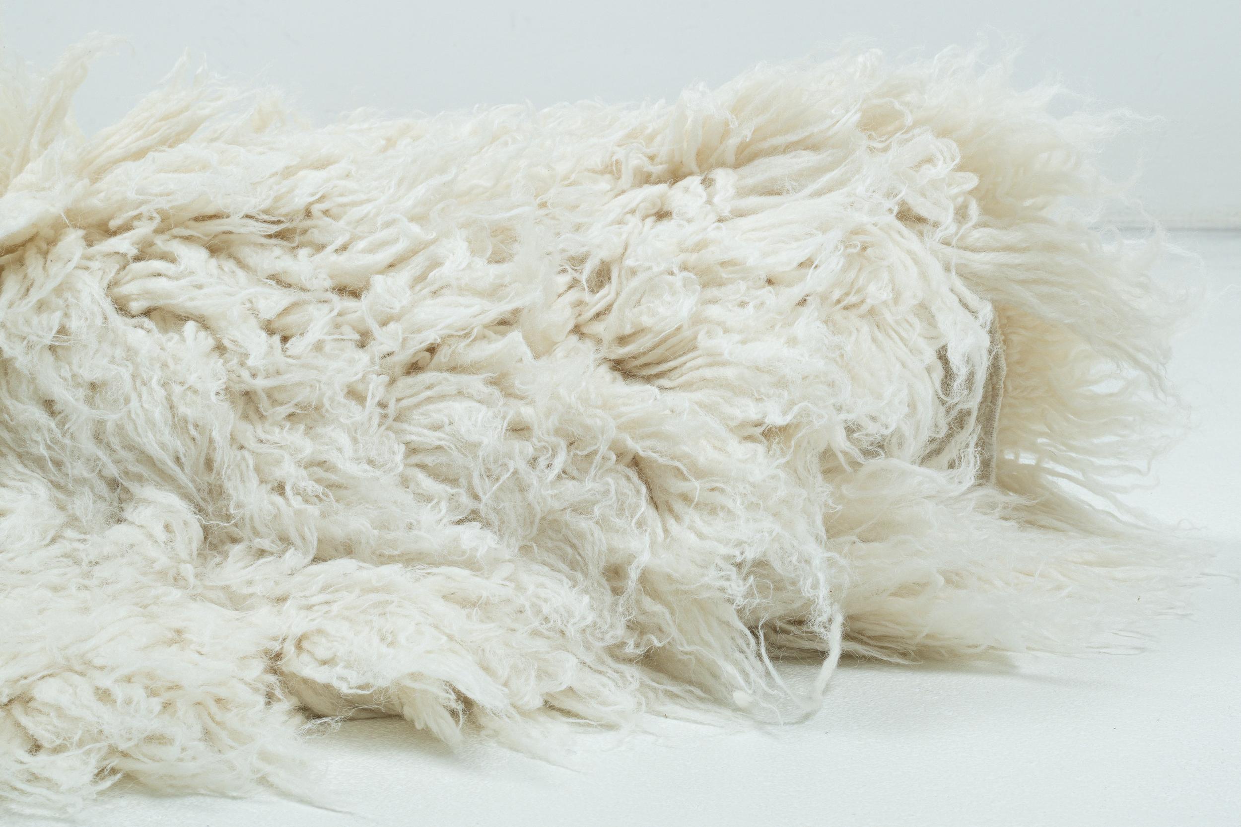 Wohnzimmer Teppich Flokos Xxl Uni 100 Natural aus 100% Schurwolle, in der Farbe Natural | Homerugs - Raumansicht