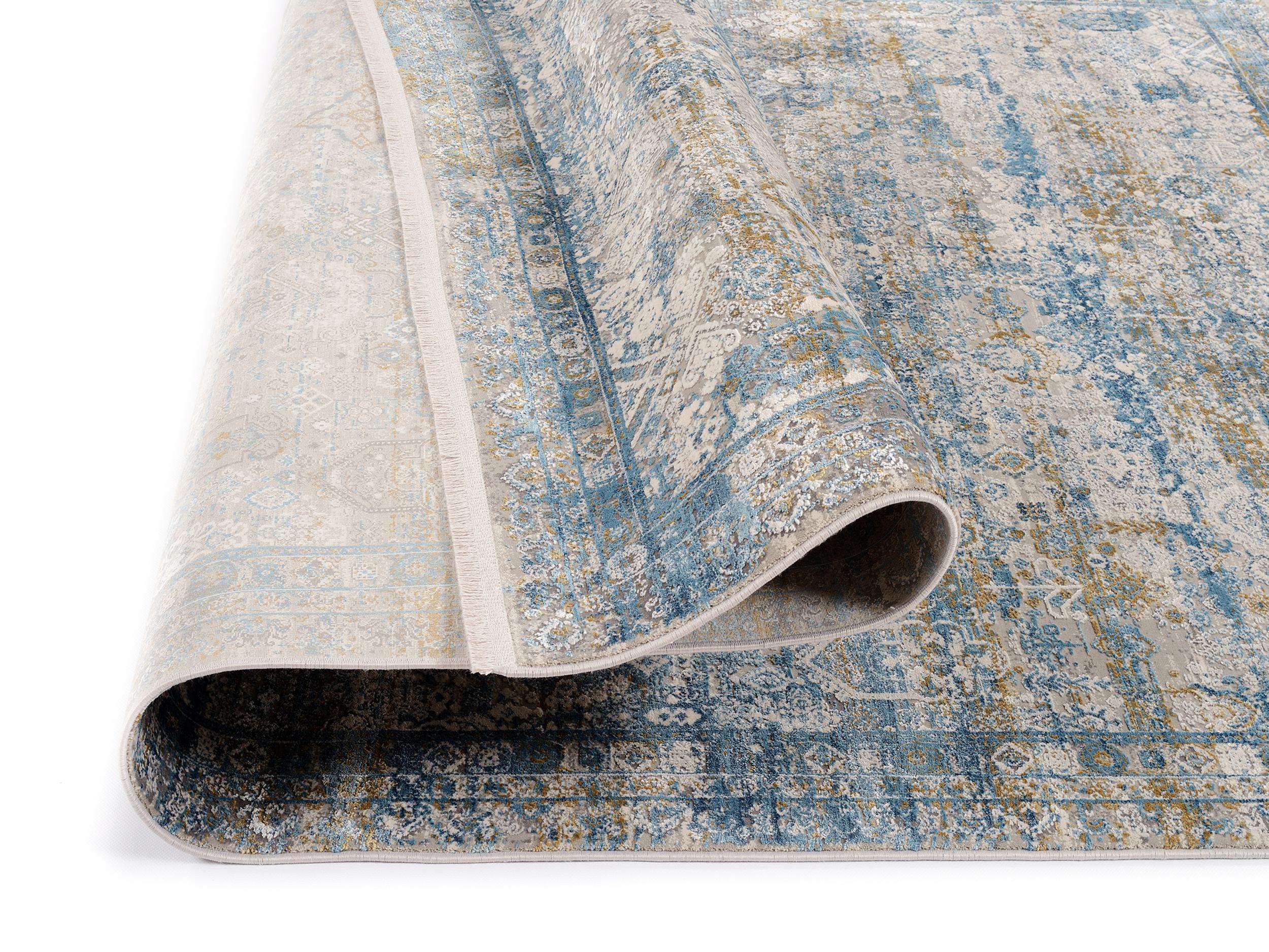 Schlafzimmer Teppich Impress 12 Grau-Blau aus 70% Viskose, 30% Polyacryl, in der Farbe Grau-Blau | Homerugs - Draufsicht