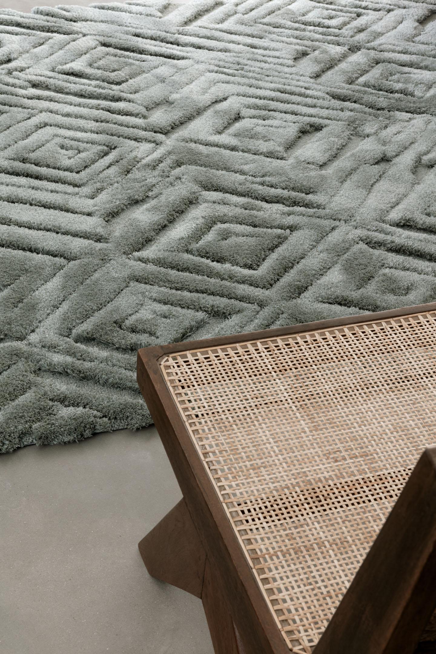 Wohnzimmer Teppich Cosmic Gala Viridian aus 56,4% Wolle, 25% Tencel, 18,6% Leinen, in der Farbe Viridian | Homerugs - Detailsicht (5)