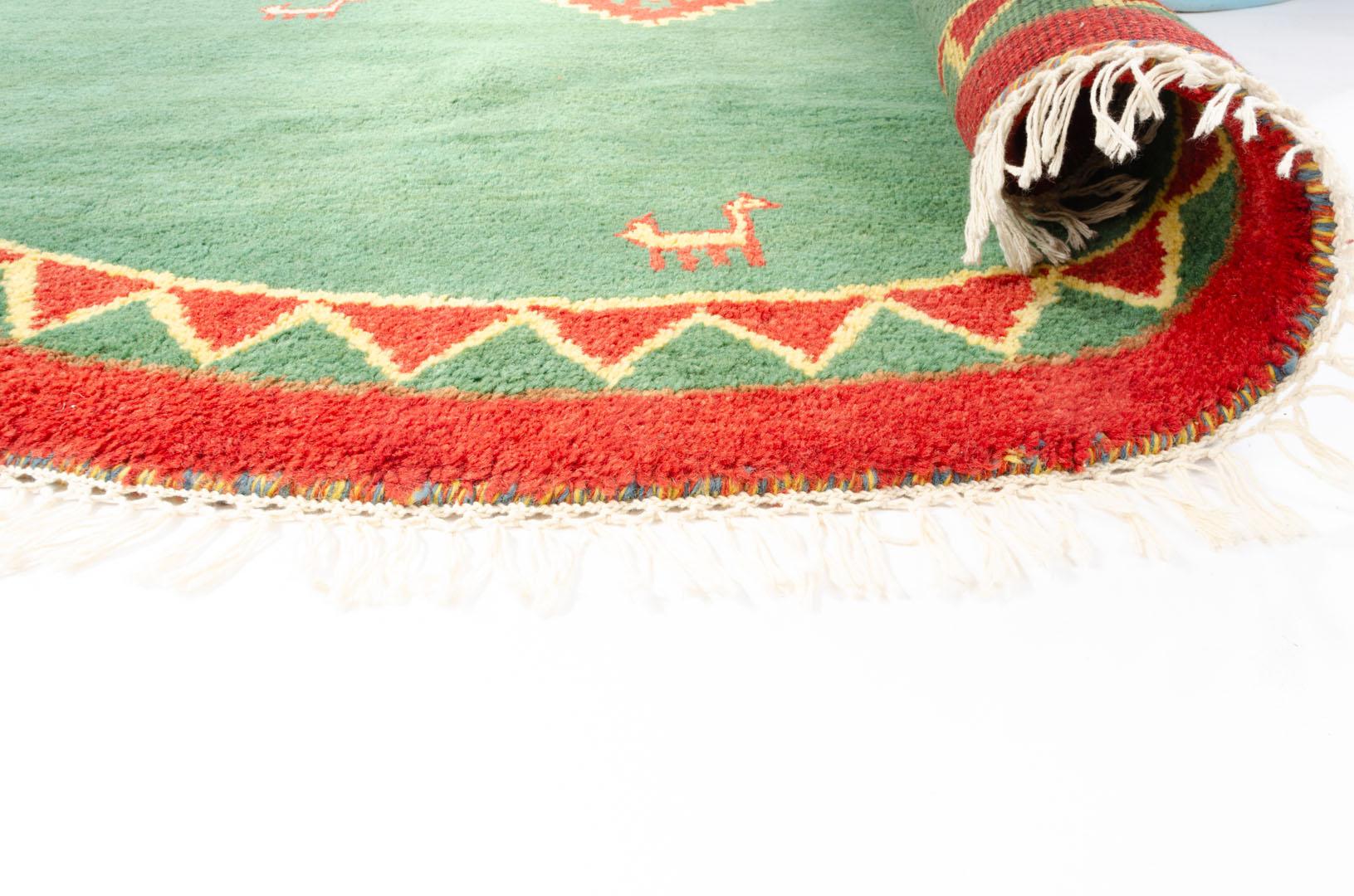 Teppich Gabbeh, Negra CH aus 100% Wolle, in der Farbe Grün/Rot | Homerugs - Detailsicht (5)