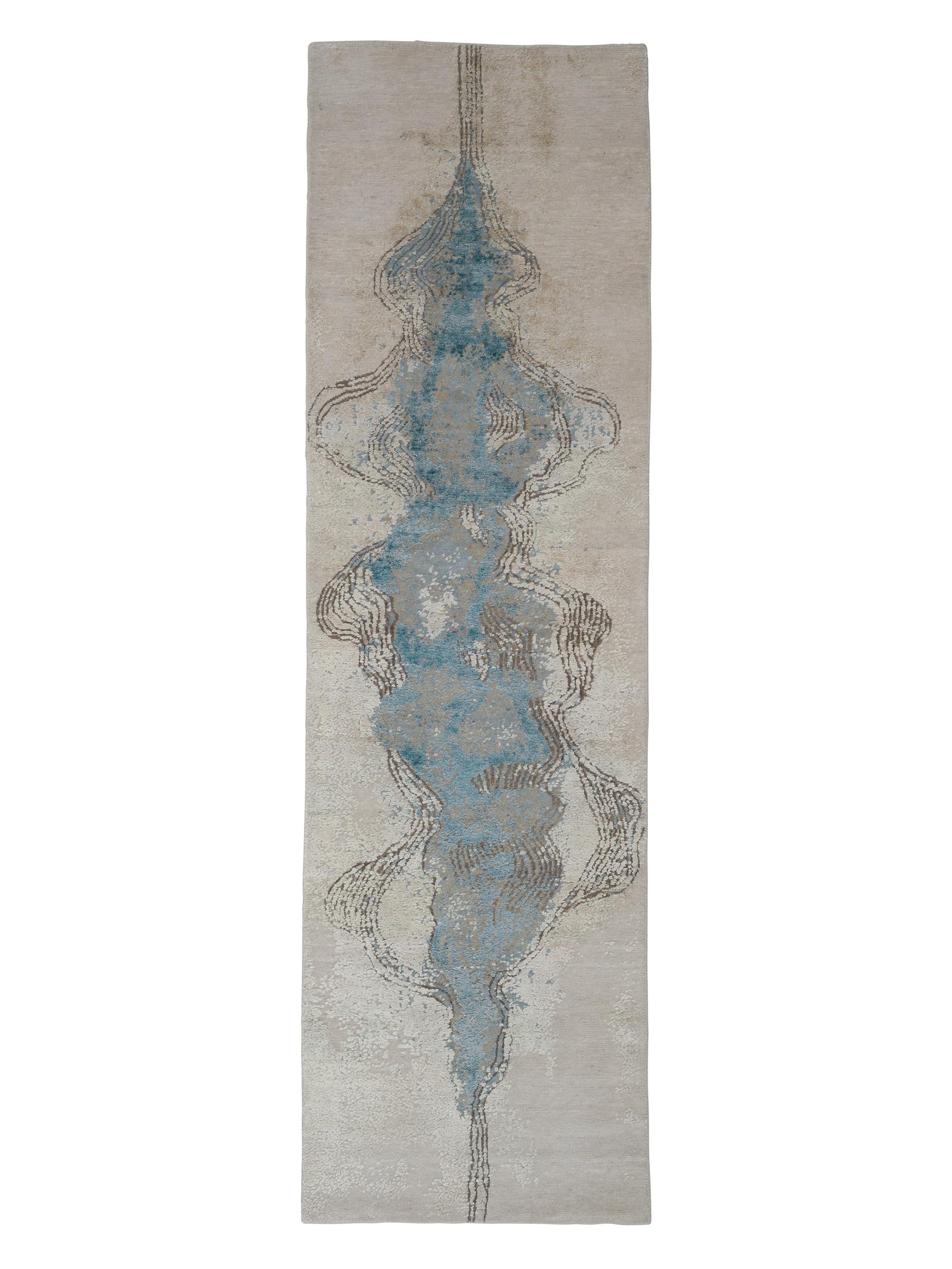 Wohnzimmer Teppich Immersed Myth Aqua aus 55% NZ Wolle, 45% Viskose, in der Farbe Aqua | Homerugs - Draufsicht