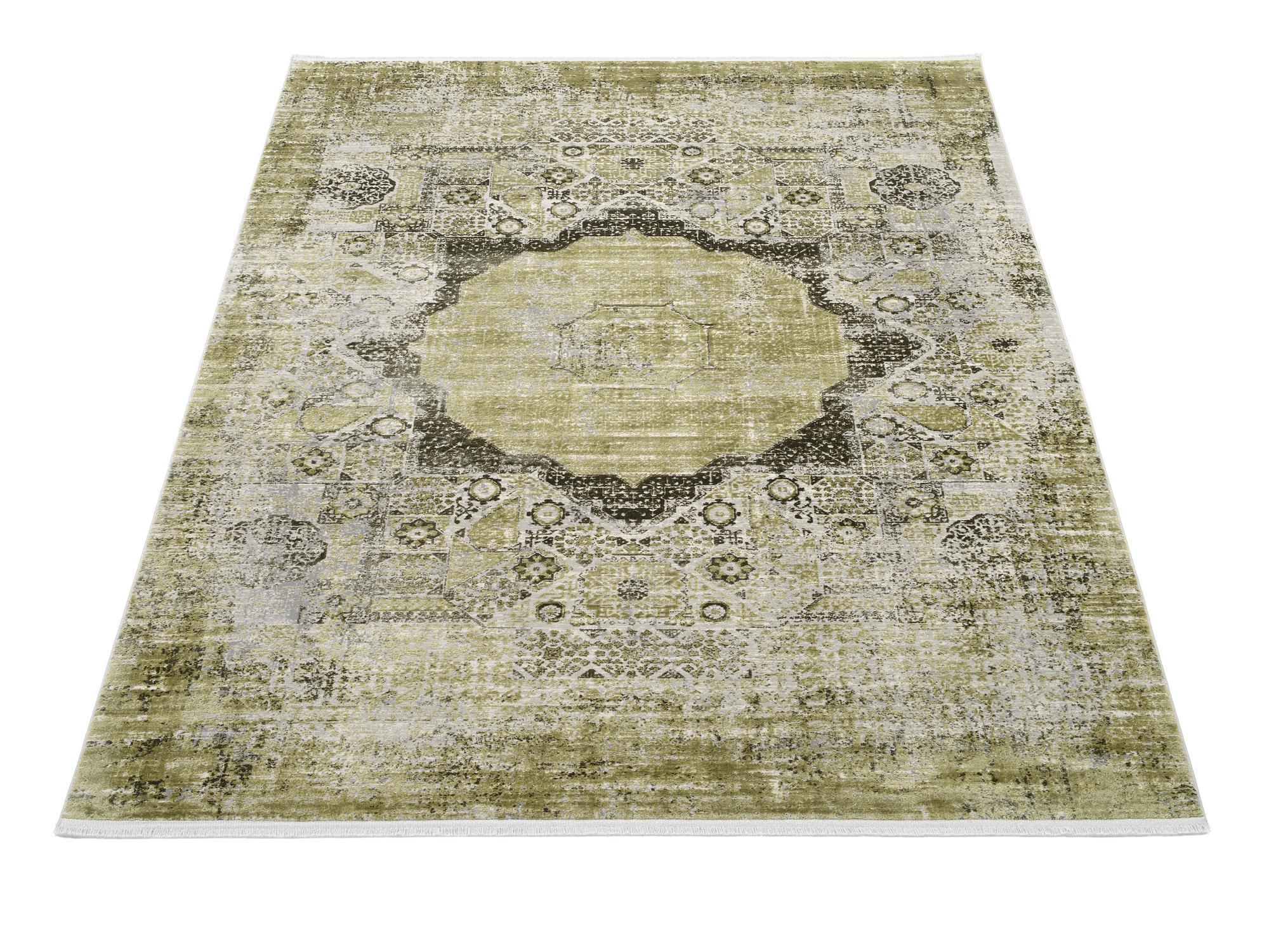 Schlafzimmer Teppich Manhattan 02 Grün aus 70% Viskose, 30% Polyacryl, in der Farbe Grün | Homerugs - Detailsicht (4)