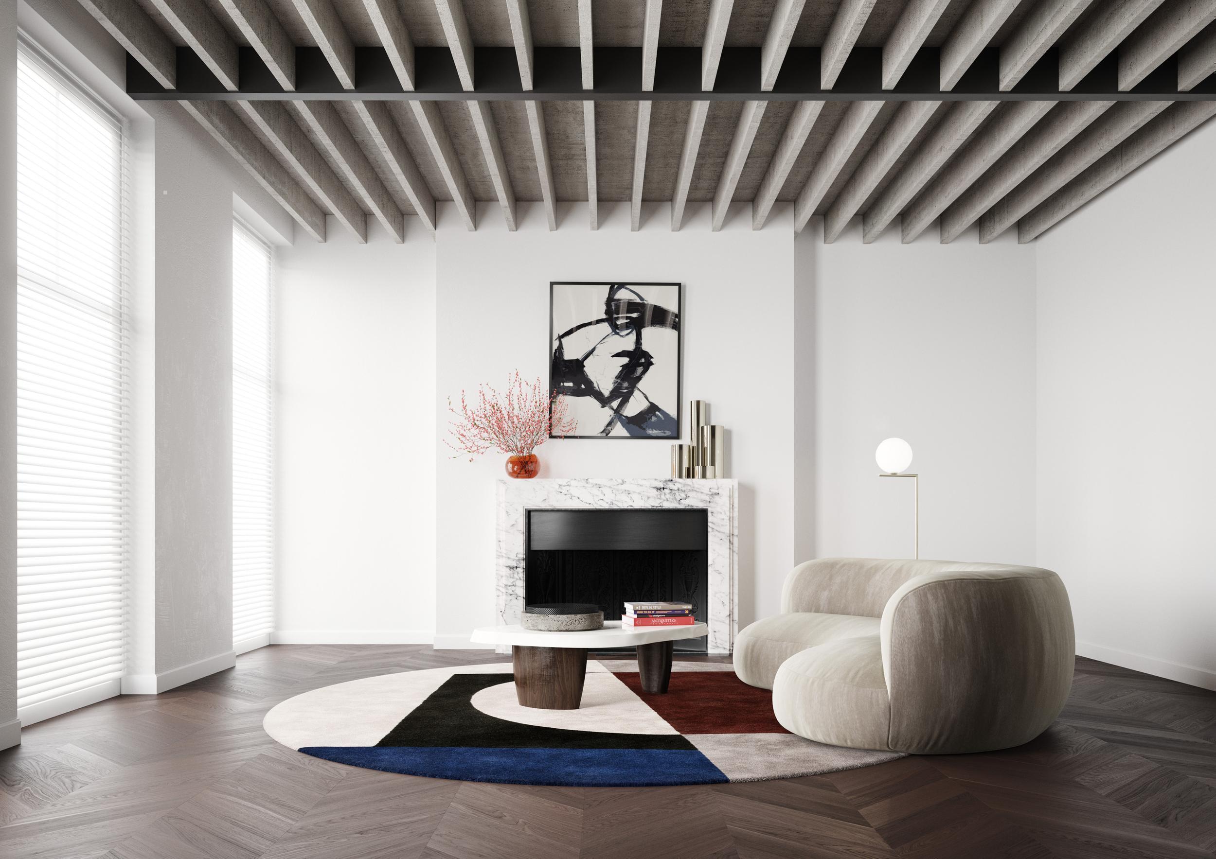 Wohnzimmer Teppich Bauhaus Pure Wool Curves 55 aus 100% Wolle, in der Farbe Curves 55 | Homerugs - Draufsicht