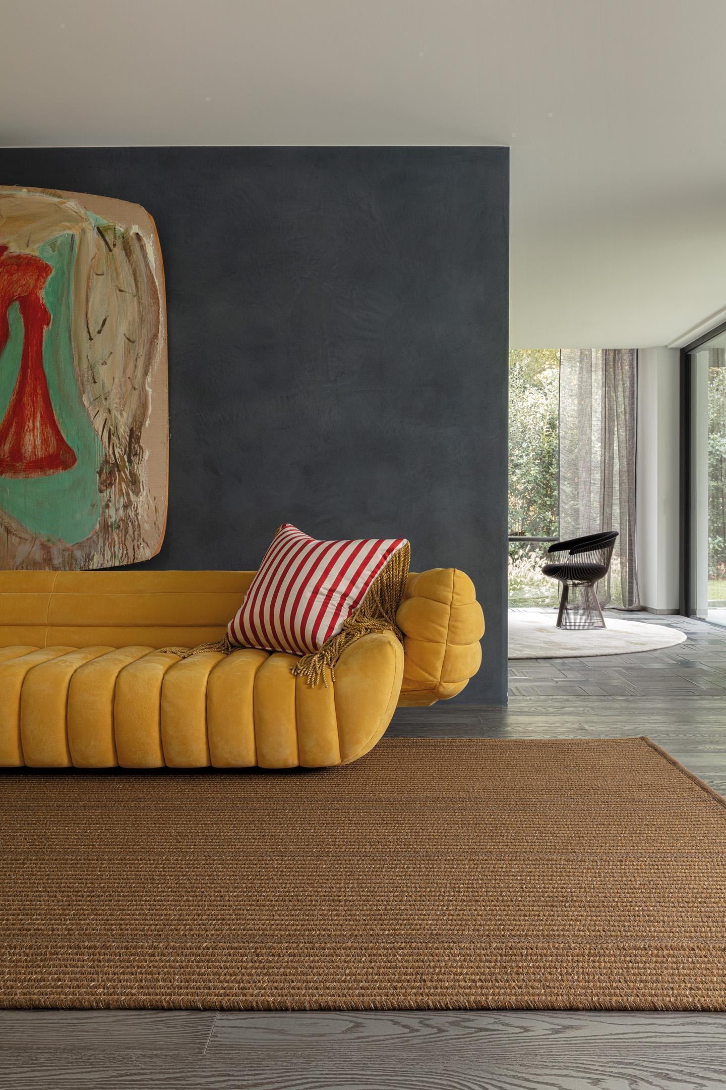 Wohnzimmer Teppich Palazzo Ochre aus 76% Wolle, 14% Leinen, 3% Polyester, 5% Baumwolle, 2% Acryl, in der Farbe Ochre | Homerugs - Draufsicht