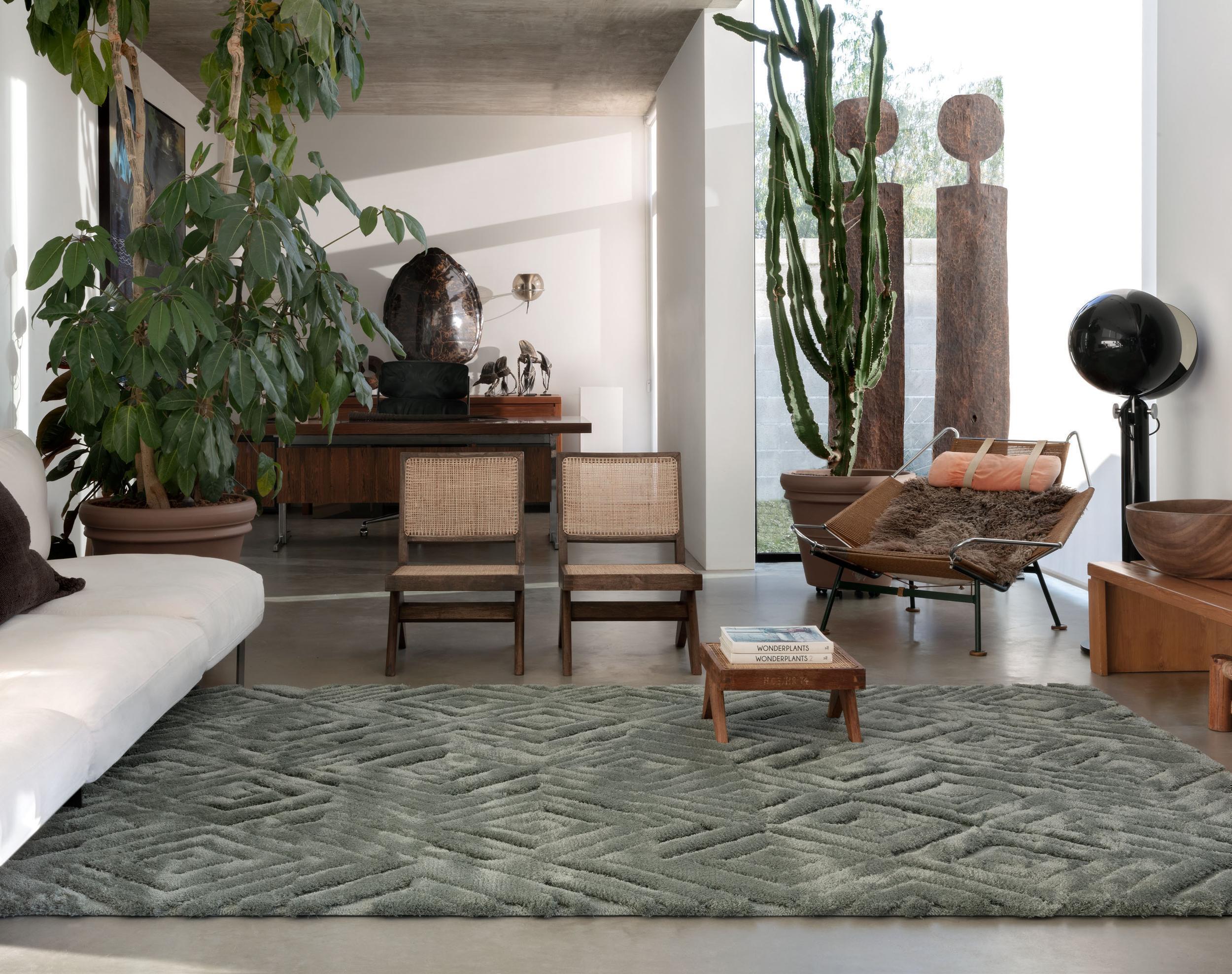 Wohnzimmer Teppich Cosmic Gala Viridian aus 56,4% Wolle, 25% Tencel, 18,6% Leinen, in der Farbe Viridian | Homerugs - Raumansicht