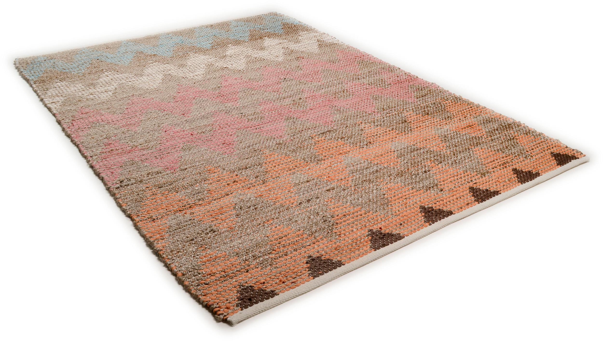 Bedroom rug Smooth Comfort Pas.Zigzag 115 Natural/Multi, 60% Cotton + 40% Jute, in colour Natural/Multi | Homerugs - Detail View (6)