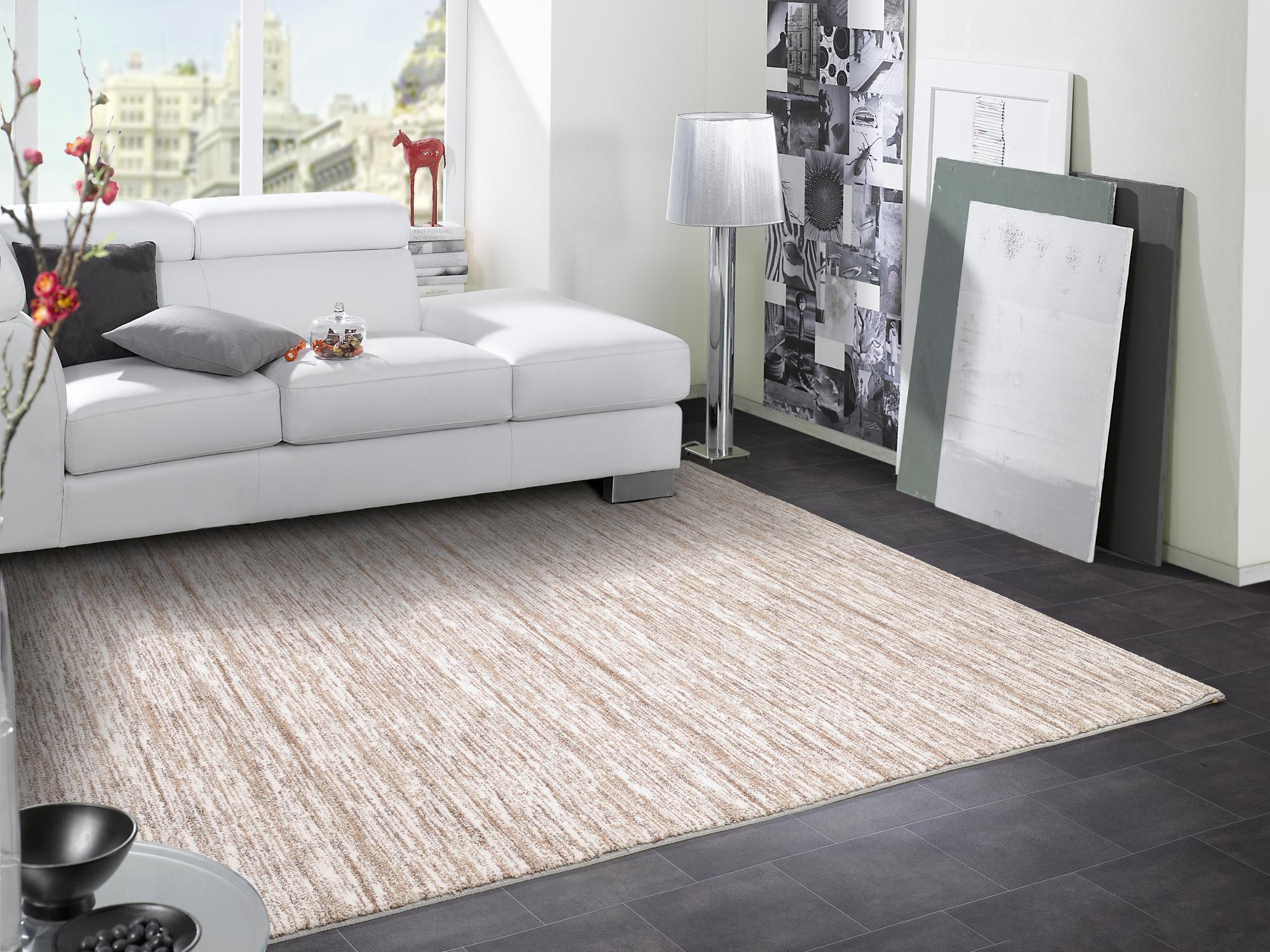 Teppich Kubis Melange aus 100% Polyester, in der Farbe Creme-Braun | Homerugs - Raumansicht