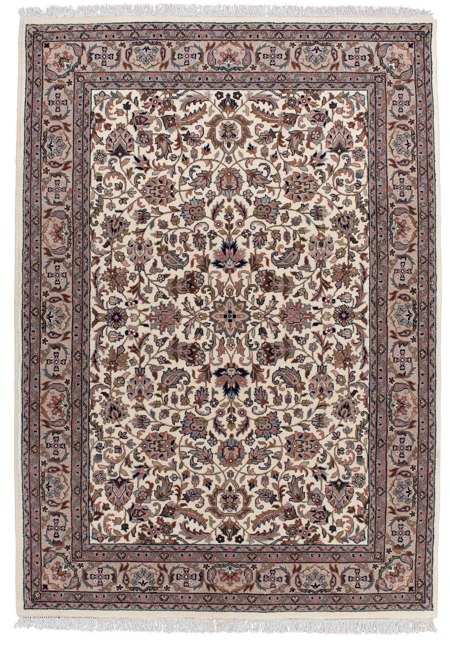 Schlafzimmer Teppich Benares Isfahan 571 Cream/Brown aus 100% Schurwolle, in der Farbe Cream/Brown | Homerugs - Draufsicht