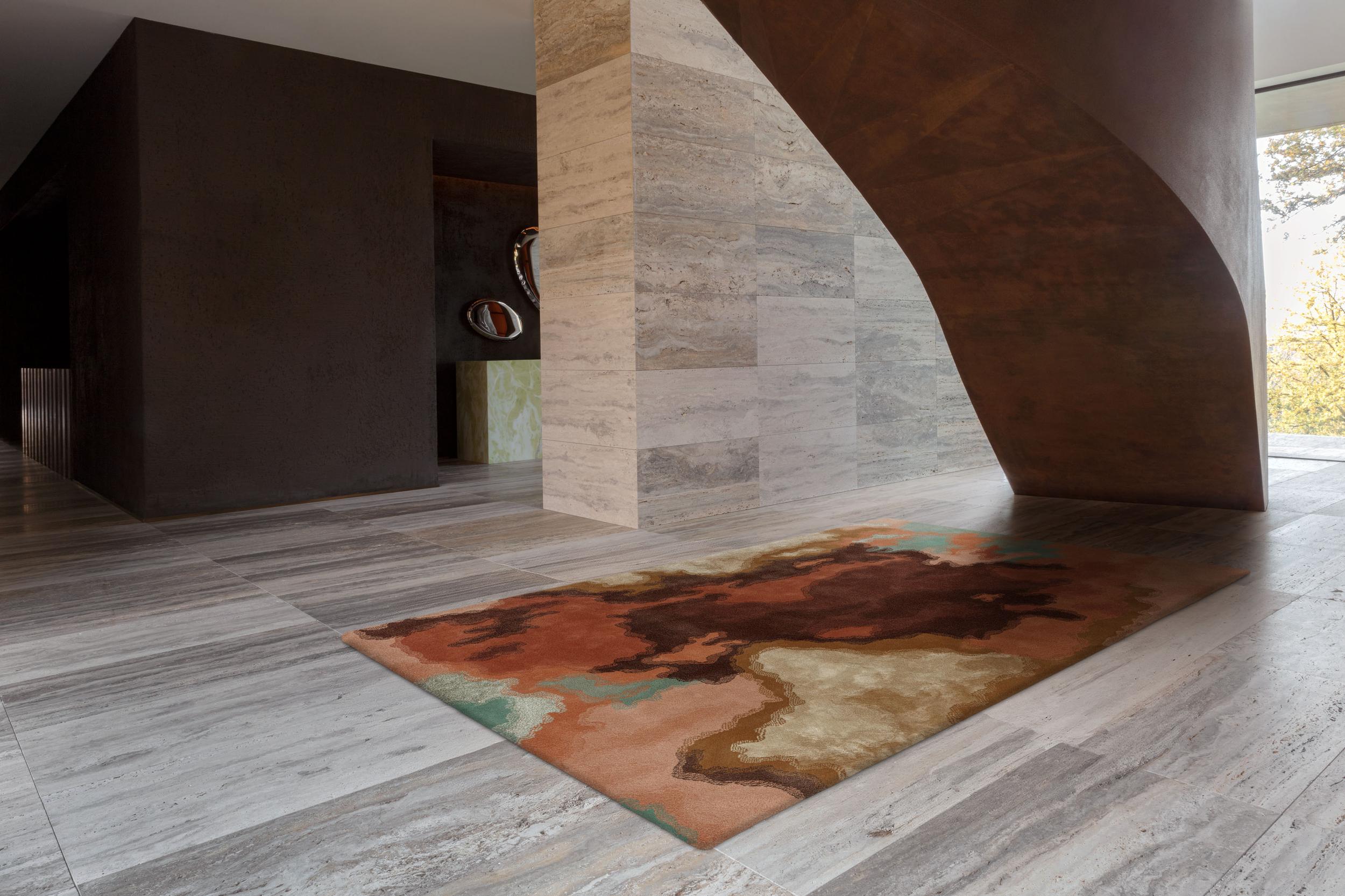 Schlafzimmer Teppich Odyssey Roasted Orange aus 86,5% Wolle - 13,5% Tencel, in der Farbe Roasted Orange | Homerugs - Raumansicht