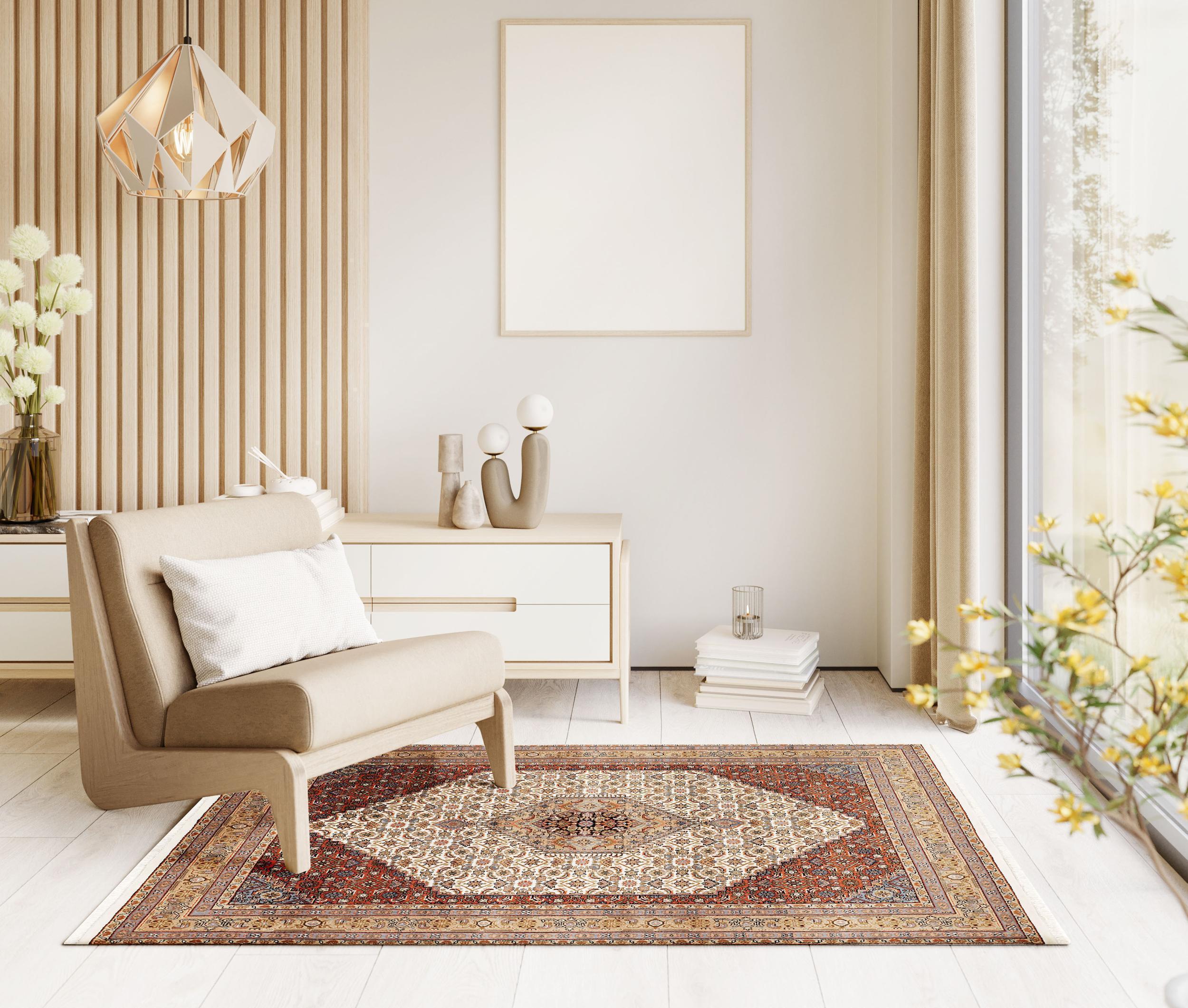 Schlafzimmer Teppich Patna Bidjar Creme-Beige aus 100% Schurwolle, in der Farbe Creme-Beige | Homerugs - Detailsicht (8)