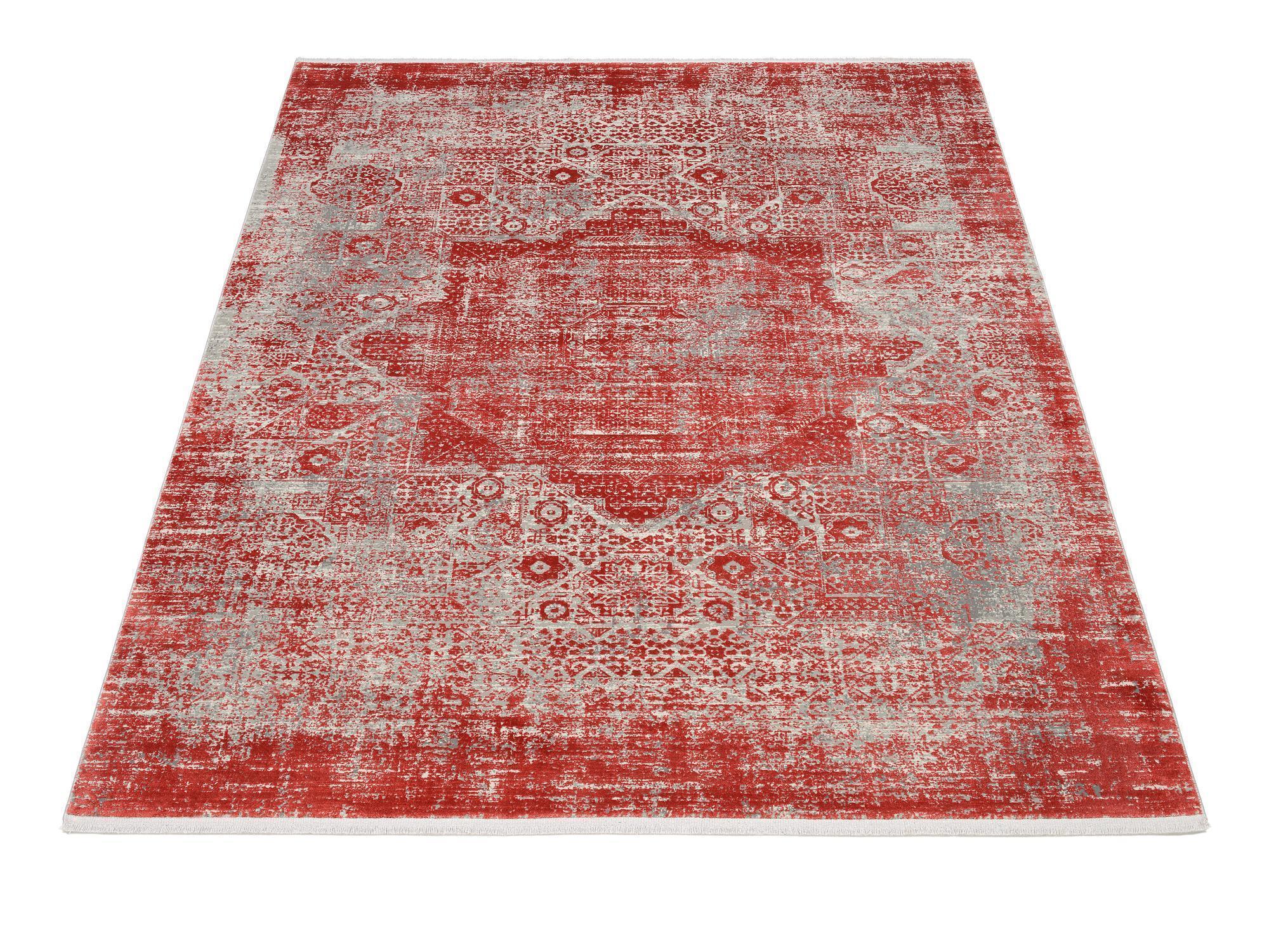 Schlafzimmer Teppich Manhattan 02 Rot aus 70% Viskose, 30% Polyacryl, in der Farbe Rot | Homerugs - Detailsicht (3)