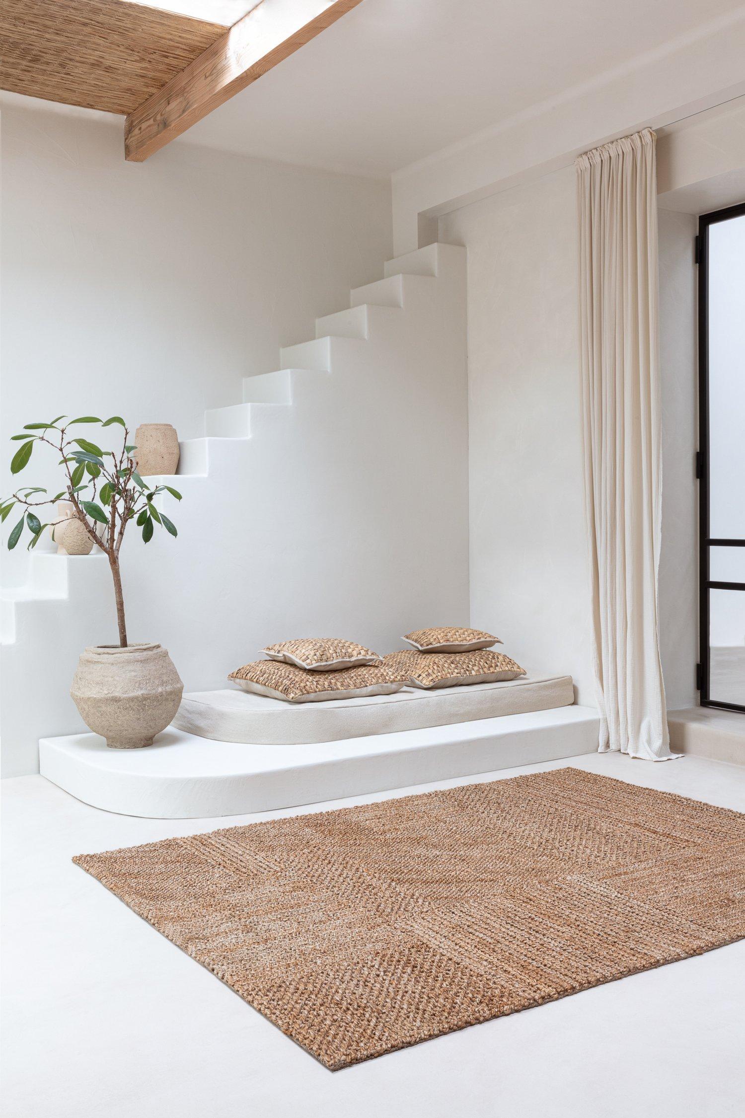 Schlafzimmer Teppich Handweb-Teppich Aerial Hellbraun aus 100% Jute, in der Farbe Hellbraun | Homerugs - Raumansicht