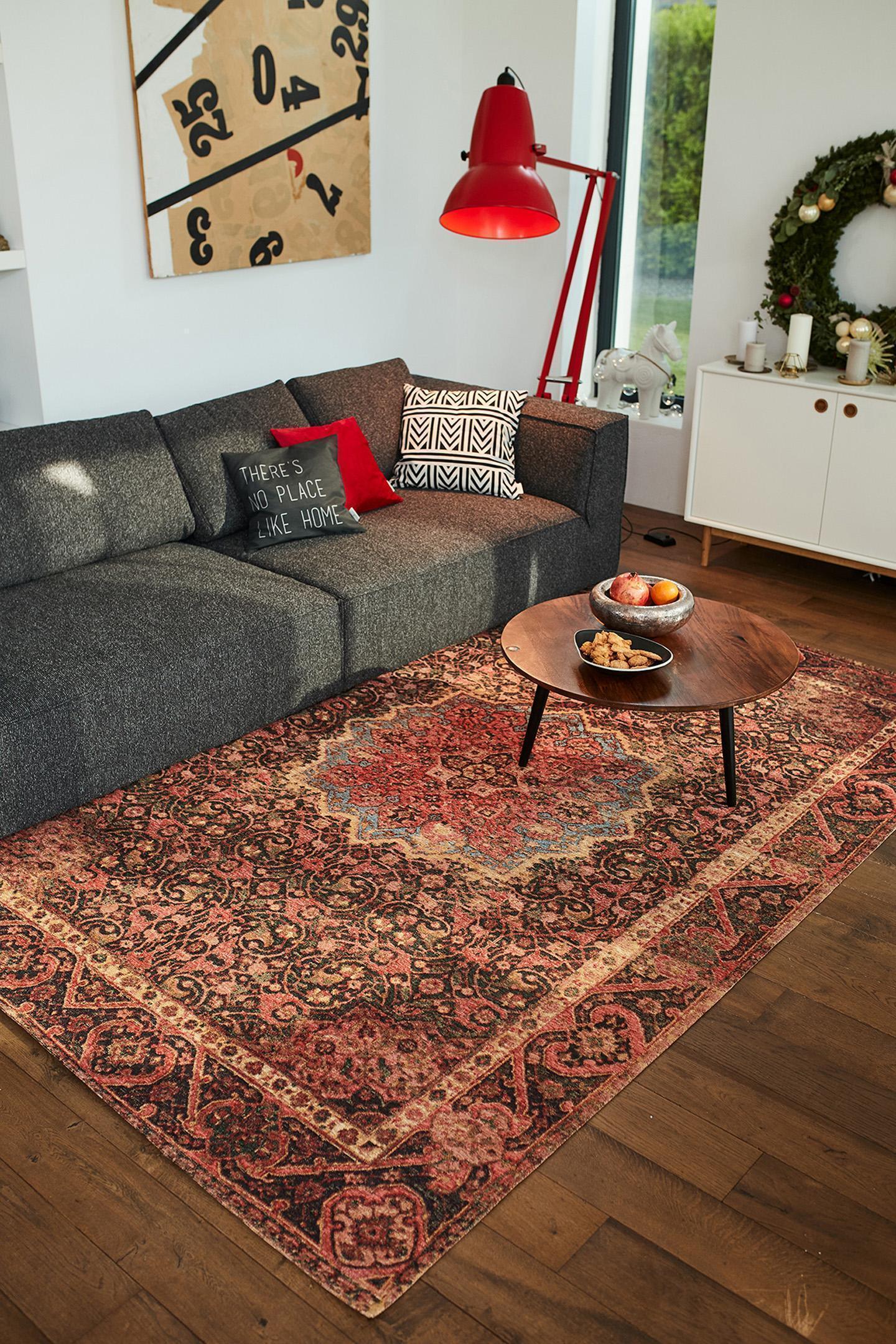 Schlafzimmer Teppich Funky Orient Ghom 200 Red aus 80% Polyester, 20% Baumwolle, in der Farbe Red | Homerugs - Draufsicht
