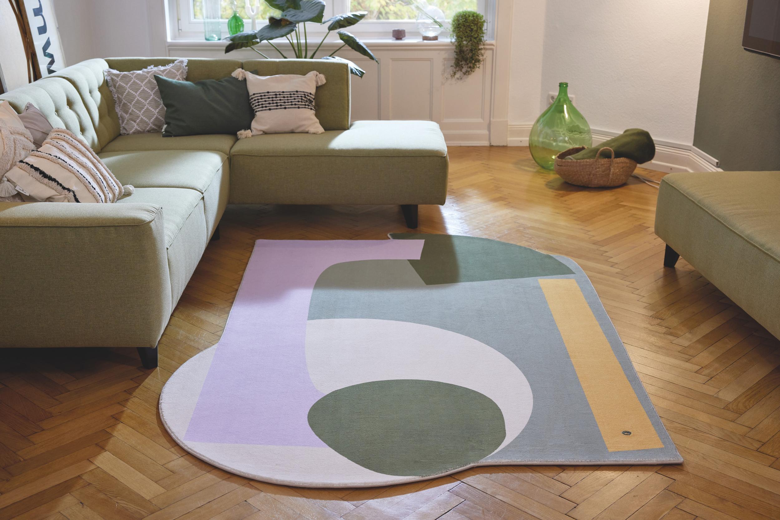 Living room rug Shapes Eight 305 Green/Multi, 100% polyester (microfiber), in colour Green/Multi | Homerugs - Detail View (4)