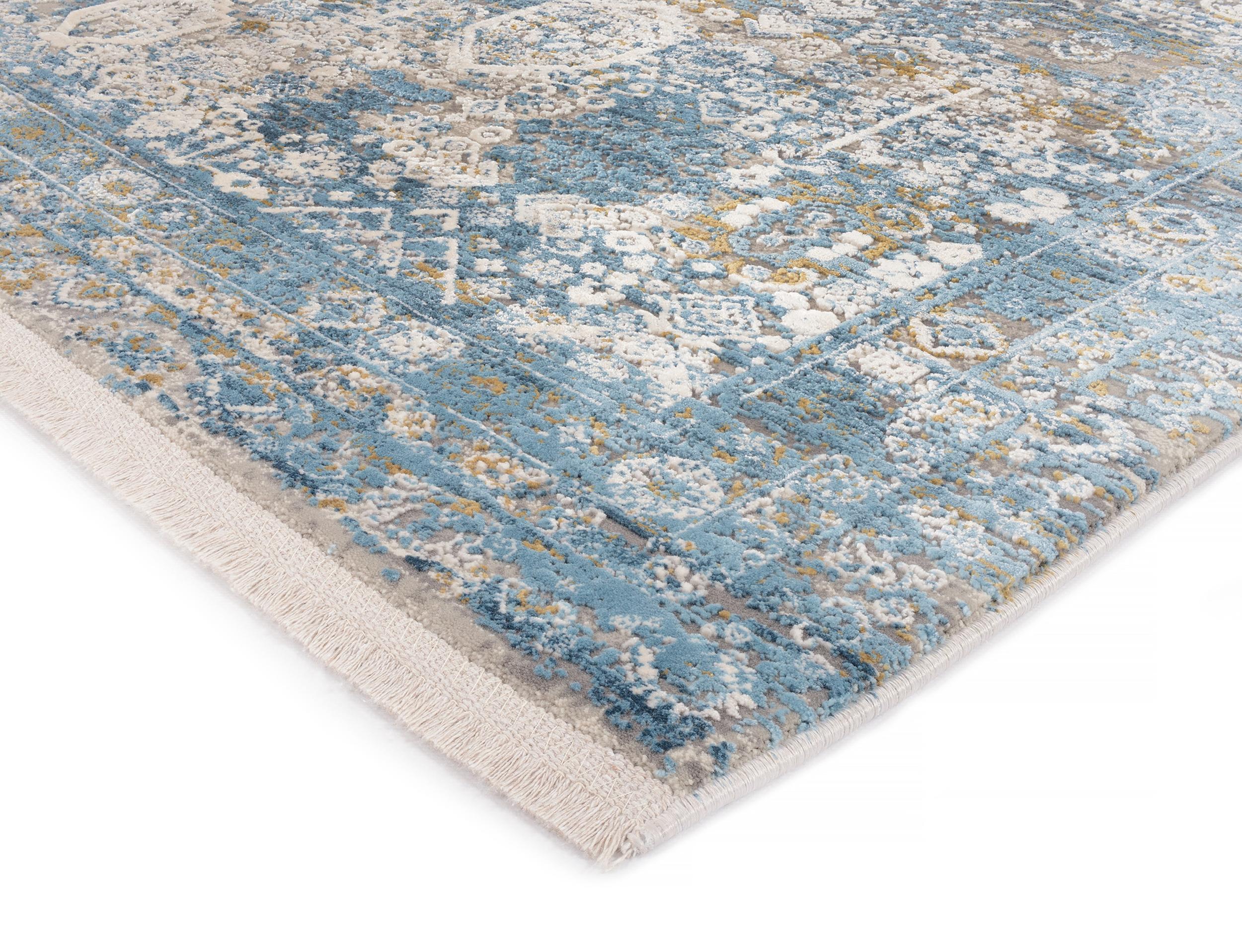 Schlafzimmer Teppich Impress 12 Grau-Blau aus 70% Viskose, 30% Polyacryl, in der Farbe Grau-Blau | Homerugs - Raumansicht