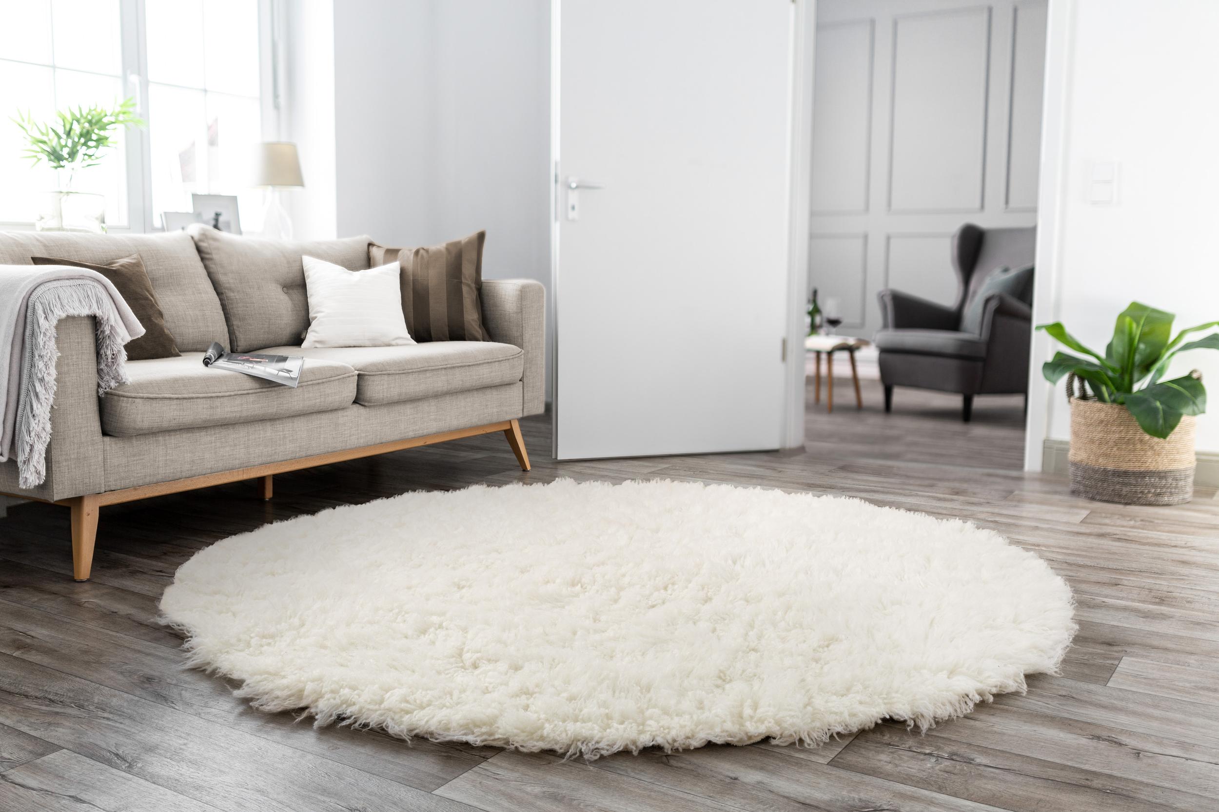 Wohnzimmer Teppich Flokos 1250 Uni 100 Natural aus 100% Schurwolle, in der Farbe Natural | Homerugs - Raumansicht